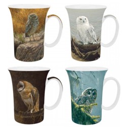 McIntosh Fine Bone China Gift Boxed Mug Set of (4) - Robert Bateman "Owls" 